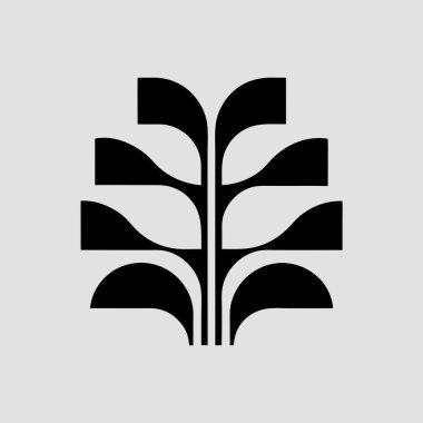 Modern ve minimalist siyah-beyaz bir çizim, geometrik şekilli soyut bir bitki içeriyor. Bu zarif tasarım, logolar, simgeler veya dekoratif unsurlar için mükemmel bir botanik temasını sergiliyor. Bu çok yönlü vektör grafiğini kullan 