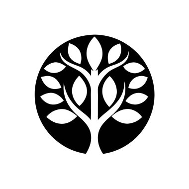 Yuvarlak şekilli modern ve minimal ağaç logosu. Markalaşmak için mükemmel. Bu zarif grafik yapraklar, dallar ve temiz bir siluet içeriyor. Basit bir iş arayan doğa, organik ürünler veya çevre dostu hizmetler üzerine odaklanan işletmeler için ideal,