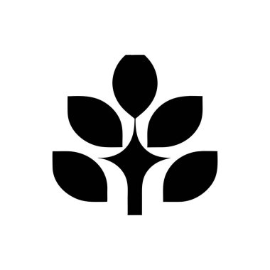 Bu soyut siyah ve beyaz çiçekli tasarım, minimalist estetikteki simetrik, stilize yapraklara sahiptir. Bu vektör grafik, modern markalaşma, logolar ve dekoratif elementler için ideal hale getiren temiz çizgiler ve zarif geometri sergiliyor. Tek heceli.