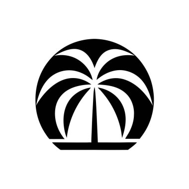 Siyah beyaz palmiye ağacı logosu. Seyahat ve tatil markaları için mükemmel. Bu minimalist vektör grafiği zarafet, turizm, tatil beldeleri, kaplıcalar ve refah kavramları için idealdir. Temiz, modern silueti, tüm vadide damgalanmaya uygun.