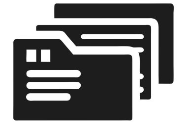 Basit, düz siyah beyaz bir simge dijital dosya yönetimini gösteriyor. Bu grafik, web tasarımı, UI / UX projeleri veya veri depolama, organizasyon veya bulut shar vurgulanan iş sunumları için ideal birden fazla dizin ve belge tasvir eder
