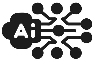 Yapay zekayı temsil eden siyah bir simge. Bulut şeklindeki 'Ai' harfi ile düğümler ve çizgiler ağına bağlı..