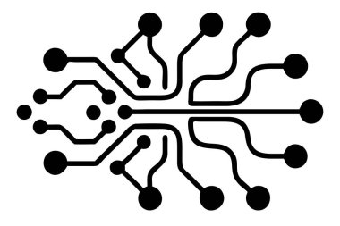 Devre kartlarının soyut siyah deseni ve beyaz arkaplan üzerinde bağlantı yolları olan düğümler.