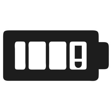 Beyaz zemin üzerinde farklı yük seviyelerini gösteren birkaç farklı segmente sahip bir siyah beyaz pil simgesi.