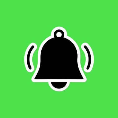 Beyaz olarak özetlenmiş, canlı yeşil arkaplan üzerine biçimlendirilmiş zil dalgaları ile siyah bildirim simgesi.