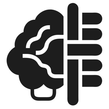 Beynin yarısını organik çizgilerle, diğer yarısını da devre kartı elementleriyle betimleyen siyah beyaz bir ikon, doğa ve teknolojinin bir karışımını temsil ediyor..