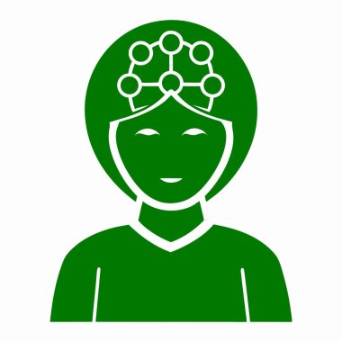 Zihninde, kafasının üstünde daireler çizen bir kişinin yeşil siluetini gösteren anahtar kelimeler: kişi, siluet, kafa, beyin, akıl, düşünce, zeka, bilgi.,...