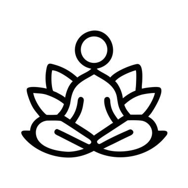 Nilüfer çiçeği meditasyonu sembolü sunan vektör kişi ana hat ikonu. Çeşitli uygulamalar için uygun ölçeklenebilir tasarım.