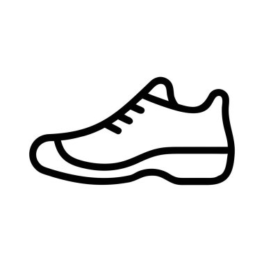 Beyaz bir arka planda sunulan, modern bir koşu ayakkabısı veya spor ayakkabısının minimalist bir taslak ikonu. Yazdırma ve dijital ortam için uygun ölçeklenebilir vektör biçimi.
