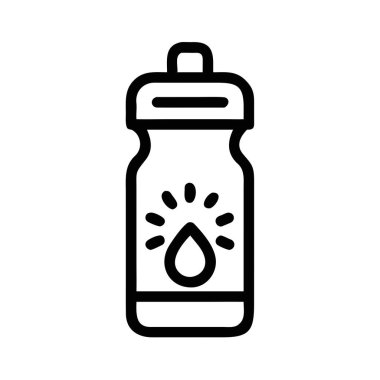 Şekillendirilmiş su damlası ve yüzeyine ışık saçan bir su şişesinin çizgili sanat simgesi. Yazdırma ve dijital ortam için uygun ölçeklenebilir vektör biçimi.