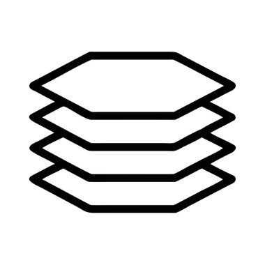 Siyah arkaplan anahtar sözcüklerinin üzerine istiflenmiş altıgen katman simgesi ana hatlarını içeren vektör simgesi: katmanlar, yığın, simge, özet, sembol, grafik, tasarım, kavram, veri, bilgi,...