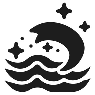 Tarzlı bir okyanus dalgası parlayan yıldızlar ve etrafında küçük kabarcıklar ile tepeler ve çarpışır. Yazdırma ve dijital ortam için uygun ölçeklenebilir vektör biçimi.