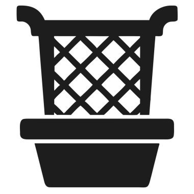 Siyah bir siluet simgesi, üst kısmında kafes deseni ve katı bir baz deseni olan dekoratif bir saksı tasvir eder..