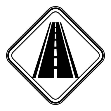 Kesik çizgileri olan beyaz bir yol simgesi, elmas şeklinde, siyah bir arkaplanda, bir rotayı veya yönü temsil ediyor..