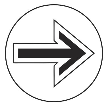 Sağı gösteren koyu gri bir ok, siyah bir arkaplanda koyu gri bir çember içinde kaplıdır..