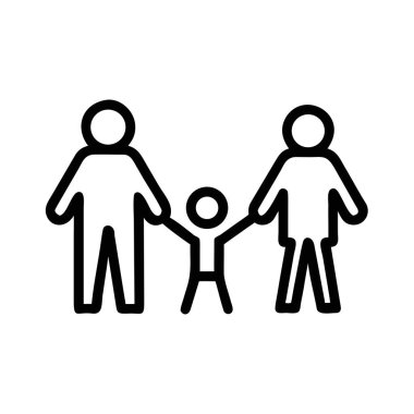 Bir erkek ve bir kadının bir çocukla el ele tutuşup aileyi sembolize ettiği siyah bir taslak simgesi..