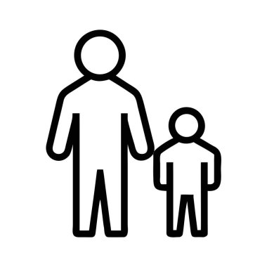 Daha küçük bir çocuk figürünün yanında duran yetişkin bir figürün beyaz çizgisi. Yazdırma ve dijital ortam için uygun ölçeklenebilir vektör biçimi.