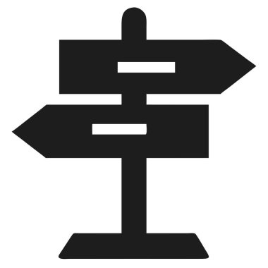 Sağı solu gösteren iki oklu bir işaret direğinin koyu gri silueti, siyah bir arkaplan üzerine kurulmuş..