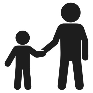 Bir yetişkinin ve bir çocuğun karanlık silueti el ele tutuşmuş, aileyi ve siyah bir arkaplan ile olan bağlantıyı simgeliyor..