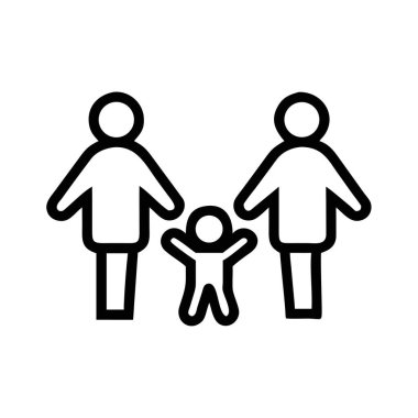 İki yetişkin figürü ve bir aile birimini temsil eden daha küçük bir çocuk figürünü gösteren basit bir çizgi simgesi.