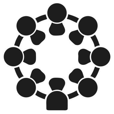 Çizgiler, takım çalışması, topluluk ve birbirine bağlılığı gösteren biçimlendirilmiş insan figürlerinin dairesel bir düzeni.