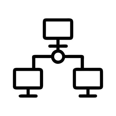 Beyaz arkaplandaki diğer üç düğüme bağlı bir ağ bağlantısını temsil eden bir simge.