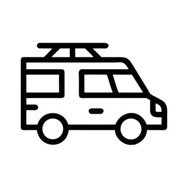 Kamp aracının basit bir taslak simgesi, aynı zamanda eğlence aracı olarak da bilinir, çatısı olan. Yazdırma ve dijital ortam için uygun ölçeklenebilir vektör biçimi.