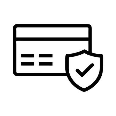 Kalkanlı ve işaretli bir kredi kartının ana simgesi. Mali güvenlik ve korumayı temsil ediyor..