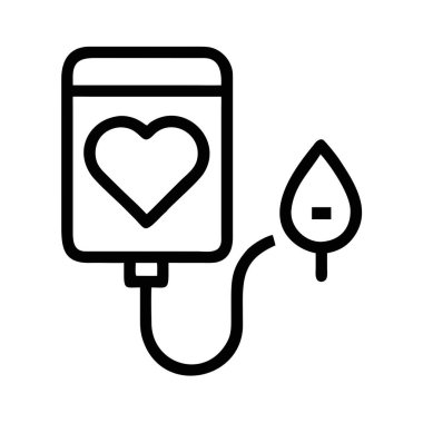 Kan bağışını temsil eden bir tıbbi ikon, beyaz arka planda bir kalp ve bir damla kan var..