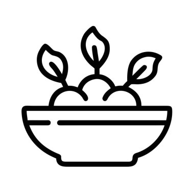 Sağlıklı besin ve büyümeyi temsil eden üç kürenin ve üç yaprağın bulunduğu basit bir taslak simgesi.