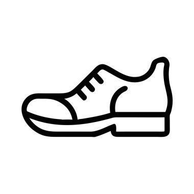 Bağcıklı klasik bir Oxford ayakkabısının beyaz arka planda sunulmuş minimalist bir taslak ikonu. Yazdırma ve dijital ortam için uygun ölçeklenebilir vektör biçimi.