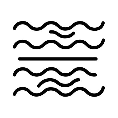 Beyaz bir arkaplan üzerinde sunulan, tek bir yatay çizgi ile ayrılmış iki takım dalgalı çizgi içeren basit bir siyah dış hat simgesi.