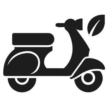 Çamurluğunda yaprak amblemi olan bir scooter 'ın koyu siyah silueti siyah bir arka planda gösterilir..