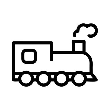İnce çizgili bir sanat ikonu bacasından siyah arka plana doğru tüten bir buhar treni tasvir ediyor..