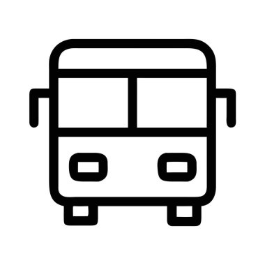 Toplu taşımayı temsil eden siyah bir arkaplan karşısında bir otobüsün ön kısmının beyaz ana hatlı simgesi.