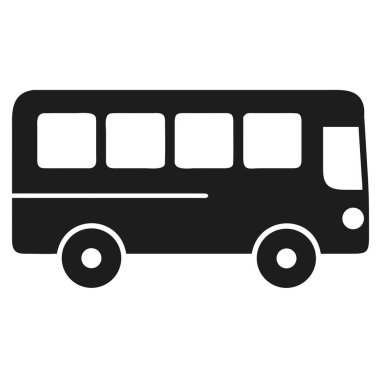 Yandan görülen koyu gri bir otobüs silueti, altı dikdörtgen pencere ve iki dairesel tekerlekten oluşuyor..