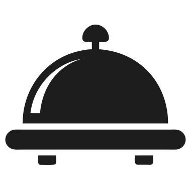 Koyu gri bir saat silueti, yemek sunmak için kullanılan kapı kolu olan çan şeklinde bir servis tabağı..