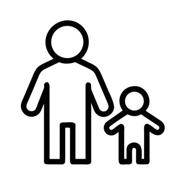 Daha küçük bir çocuk figürünün yanında duran yetişkin bir figürün beyaz çizgisi. Yazdırma ve dijital ortam için uygun ölçeklenebilir vektör biçimi.