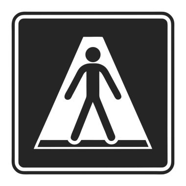 Beyaz kenarlıklı koyu gri bir kare işareti üçgen şeklinde yürüyen bir kişinin siyah siluetini gösterir.