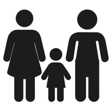 Siyah arka planda iki yetişkin ve bir çocuktan oluşan minimalist bir siluet..