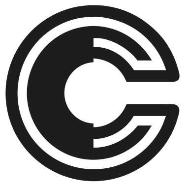 Eş merkezli dairesel şekiller tarafından oluşturulan C harfini içeren siyah ve beyaz logo tasarımı. Temiz, geometrik estetik bir minimalist damgalama sembolü..