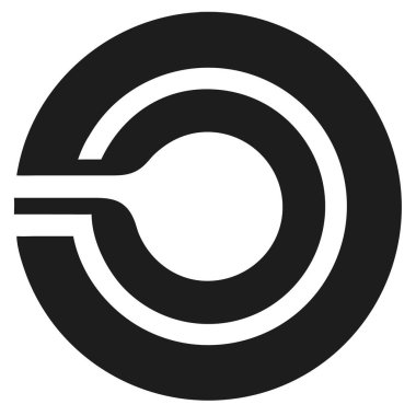 Siyah soyut harf O, daire şeklinde, beyaz arka planda minimalist bir tarzda. Logo veya tasarım ögesi için basit geometrik şekil.