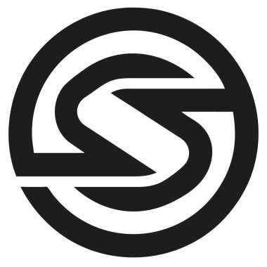 Beyaz arka planda minimalist tarzda bir daire şeklinde S harfi. Soyut şekil, grafik ögesi.