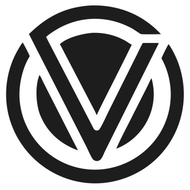 Beyaz V harfli siyah daire soyut, minimal logo dizaynlı. Markalaşma veya kurumsal kimlik için basit geometrik şekil.