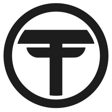 Beyaz arkaplanda daire şeklinde siyah ve soyut T harfi. Basit logo tasarımı.