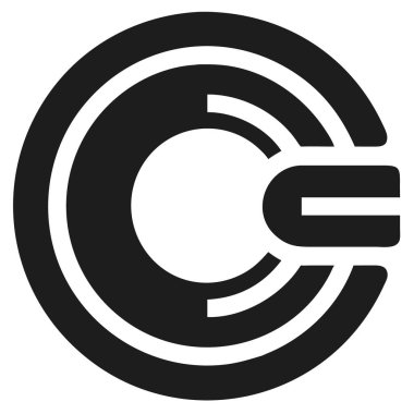 Beyaz zemin üzerinde basit çizgiler olan bir çemberin içindeki siyah soyut C harfi logosu. Şirket kimliği veya markalaşma için minimalist geometrik tasarım.