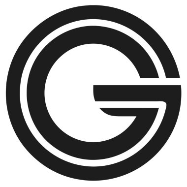 Beyaz zemin üzerinde minimalist soyut vektör tarzıyla dairesel şekilli G harfi..