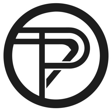 Dairesel vektör şeklinde siyah harfli P logosu. Beyaz arkaplanda minimalist tasarım.