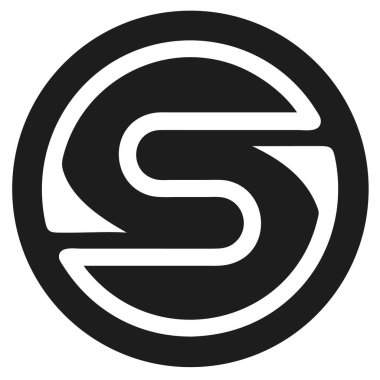 Beyaz arkaplanda daire şeklinde siyah S harfi. Cesur çizgileri olan basit grafik.