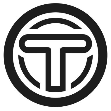 Dairesel çerçeveli siyah T harfi logo tasarımı. Basit minimalist tarzda. Beyaz arkaplanda izole.
